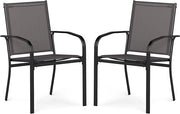 Set di 2/4 Sedie da Pranzo per Esterni, Sedia da Giardino Impilabili con Tessuto Traspirante, Braccioli, Schienale Alto e Telaio in Metallo, Portata 150 kg (Grigio,2)