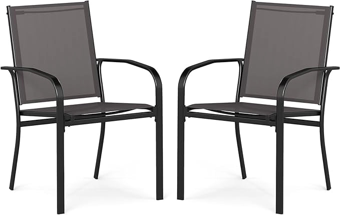 Set di 2/4 Sedie da Pranzo per Esterni, Sedia da Giardino Impilabili con Tessuto Traspirante, Braccioli, Schienale Alto e Telaio in Metallo, Portata 150 kg (Grigio,2)