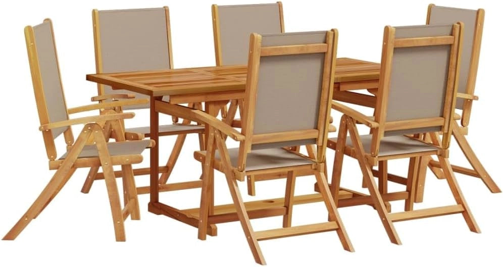 Set da pranzo da giardino 7 pezzi in legno massello di acacia e textilene, set tavolo e sedie da giardino, tavolo terrazza esterna e sedie, set terrazza, mobili da giardino esterno - 3279325