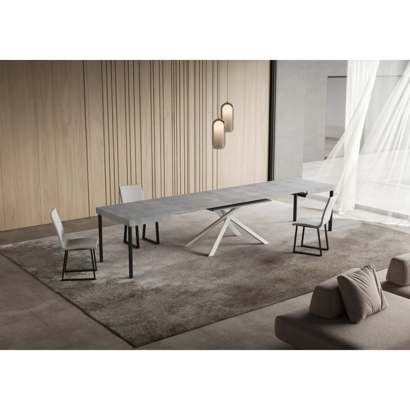 Tavolo allungabile 130/390x90 cm Niket telaio Bianche - Cemento