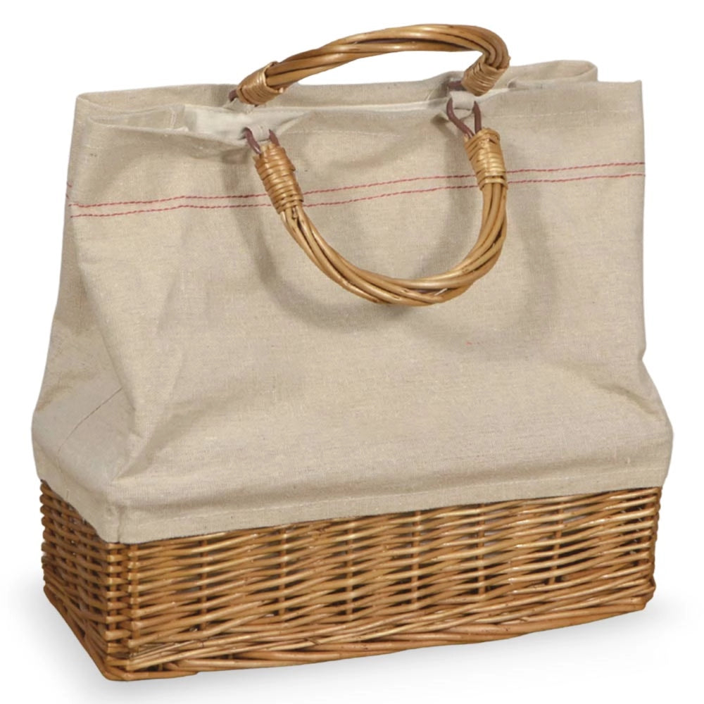 Borsa mare Spring in vimini con manico e tela beige con bottoni 29x13,5x h 27,5