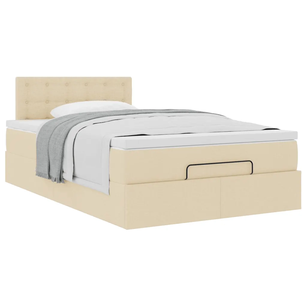 vidaXL Struttura Letto Pouf con Materasso Crema 120x200 cm in Tessuto