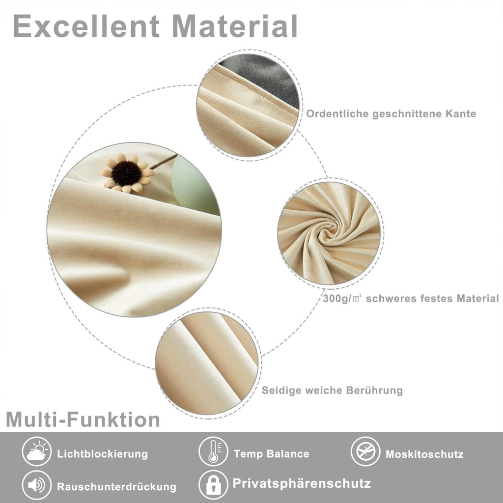2 x Tende Oscuranti per Camera da Letto, Soggiorno, 140 x 270 cm, con Nastro Trasparente in Velluto Termico, Beige
