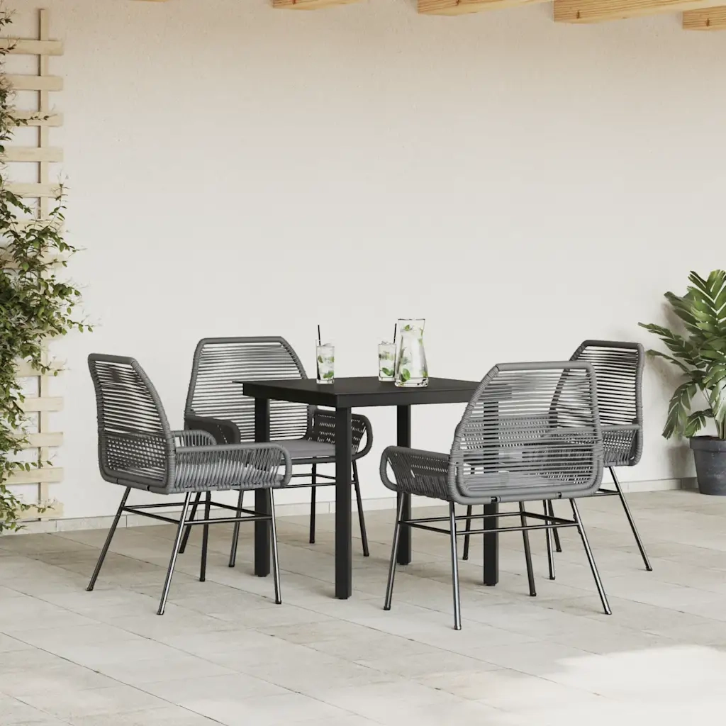 Set da Pranzo da Giardino 5 pz | Set Salotto da Giardino con Cuscini Polyrattan Vetro
