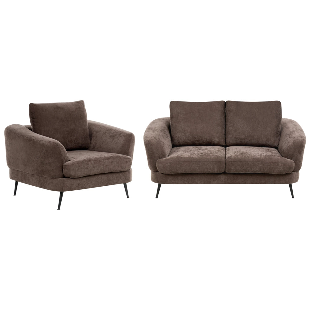 Set divano 3 posti Rivestimento in ciniglia marrone scuro Gambe in ferro con braccioli Soggiorno Stile moderno