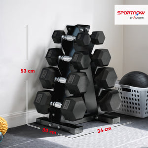 Set 8 Pesi Manubri con Supporto Coppie da 2-5-8-10 Kg in Ghisa Rivestita in Gomma Nero
