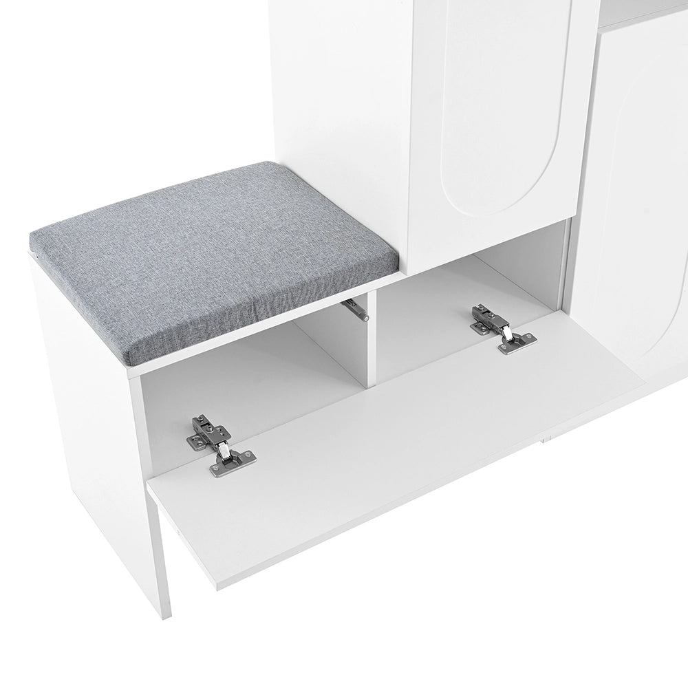 Armadio per scarpe 2 in 1 con porta - Xylo - 130??35??110 cm - Bianco - Porta ribaltabile, chiusura soft, scomparti regolabili