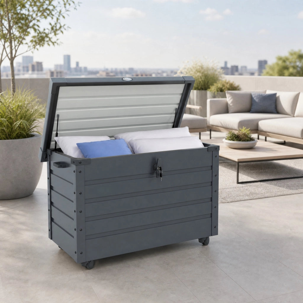 CASSONE da giardino 100 x 62 x 65 cm in acciaio grigio scuro