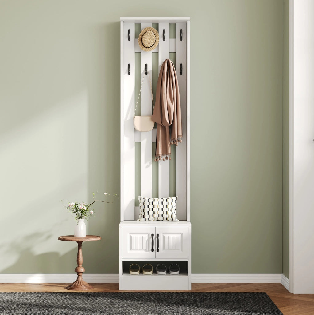 Mobile ingresso con scarpiera e guardaroba; 50 × 36 × 190 cm; pannello truciolare bianco