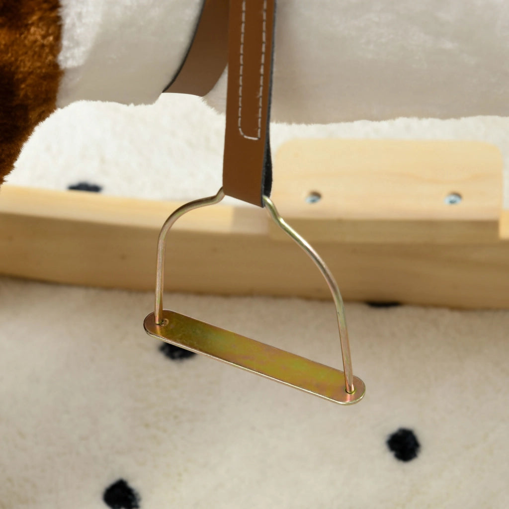 EasyComfort Cavallino a Dondolo per Bambini da 3-6 Anni in Peluche con Suoni, 68x26x62cm, Marrone