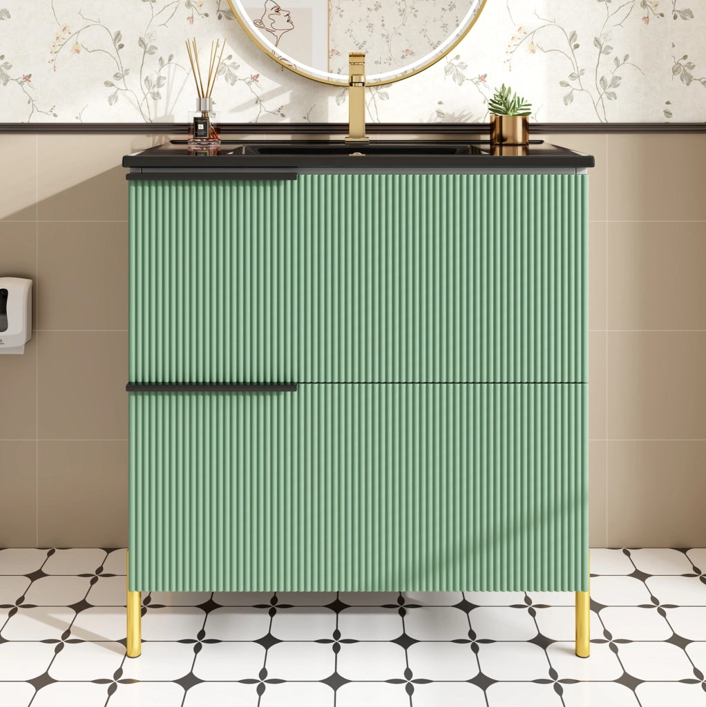 Mobile bagno con lavabo in ceramica e 2 cassetti; 81;5 cm in MDF verde