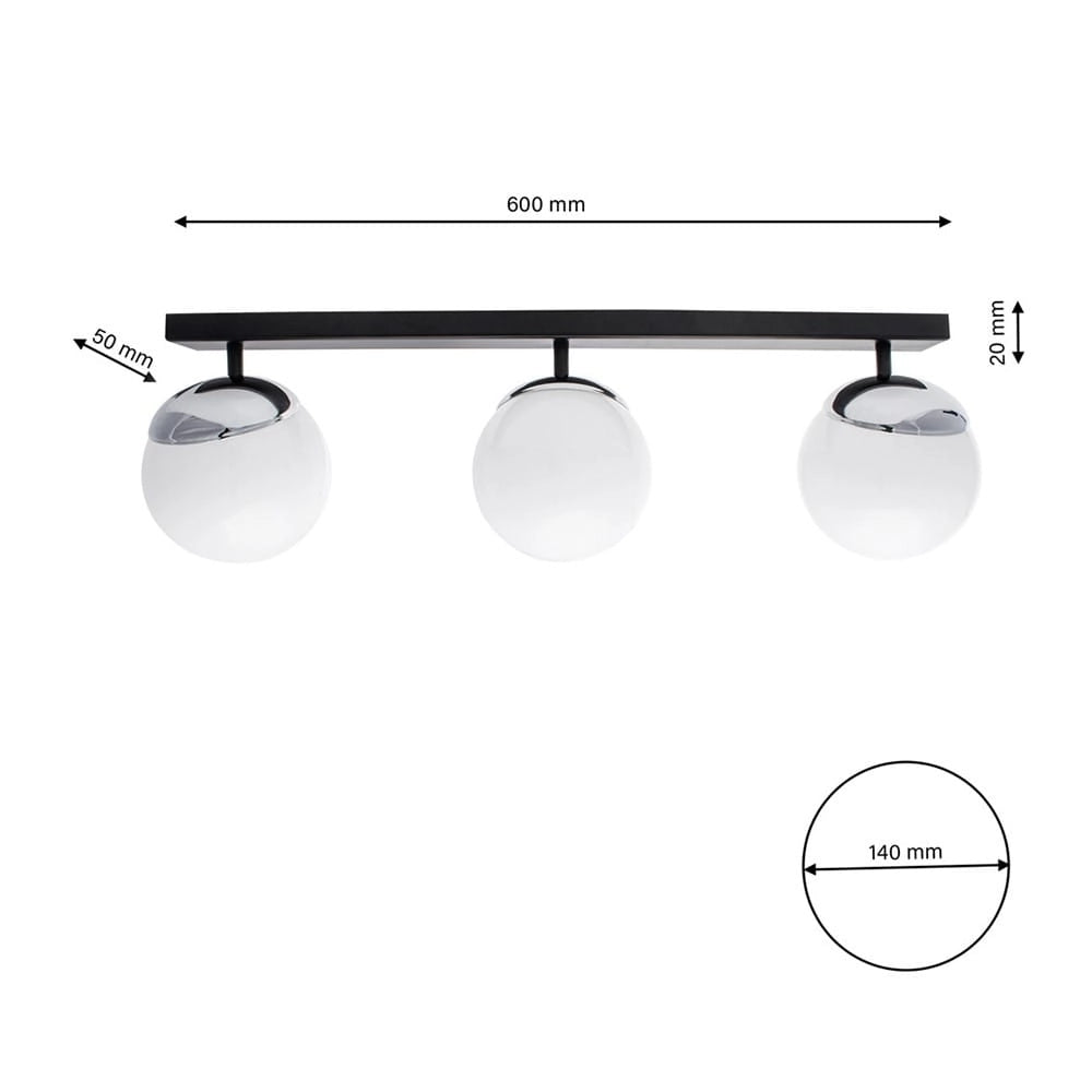 Plafoniera Milagro Sfera 3 luci E14 3x40W nera cromo