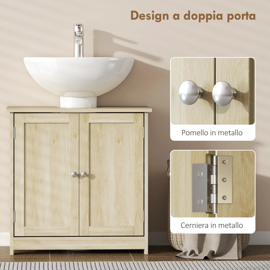Mobile Sottolavabo 2 Ante con Ripiano Regolabile ¨C Zephmum ¨C Rovere 60x30x60 cm