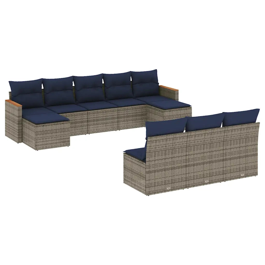 Set Divani da Giardino 10 pz con Cuscini Grigio in Polyrattan 3226390