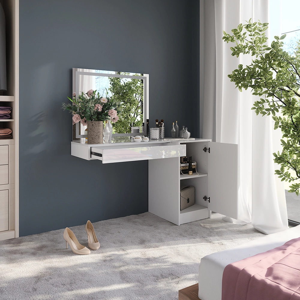 Vicco Tavolo da toeletta Bianco/bianco lucido 120 cm 3 parti