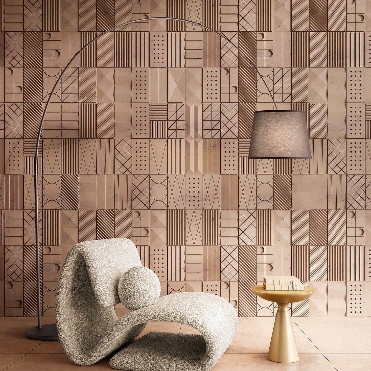 Piantana Contemporanea Arche Metallo Marrone Tessuto 1 Luce E27