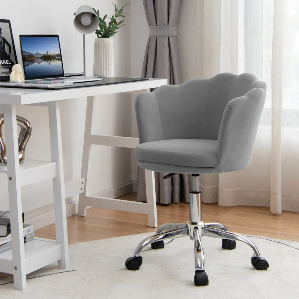 Sedia girevole regolabile con ruote piroettanti e schienale a forma di conchiglia, Poltrona ufficio ergonomica Grigio-Sedie e poltrone
