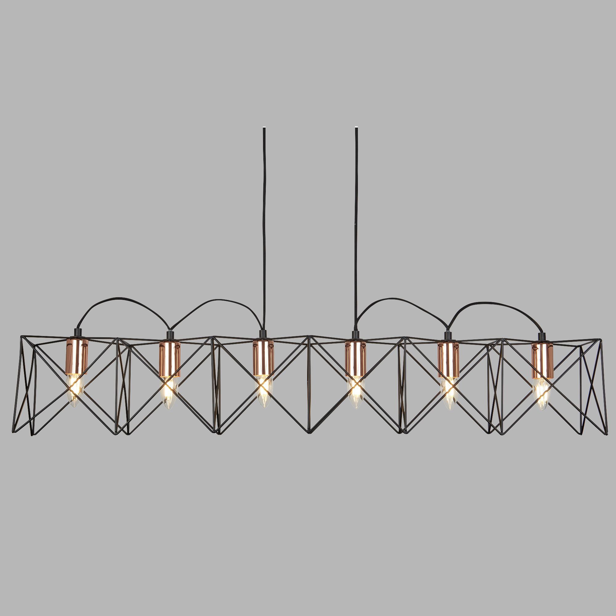 Lampadario Industrial-Nordico Antea Acciaio Nero Rame 6 Luci E27