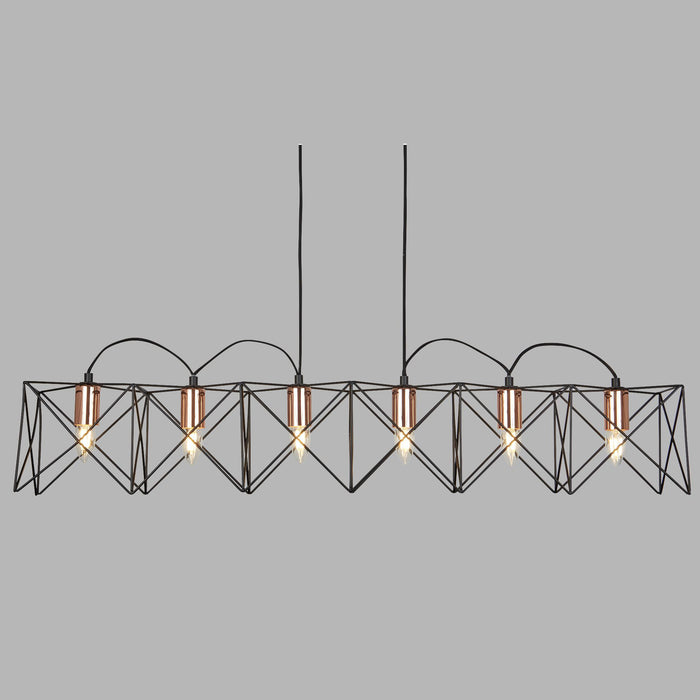 Lampadario Industrial-Nordico Antea Acciaio Nero Rame 6 Luci E27