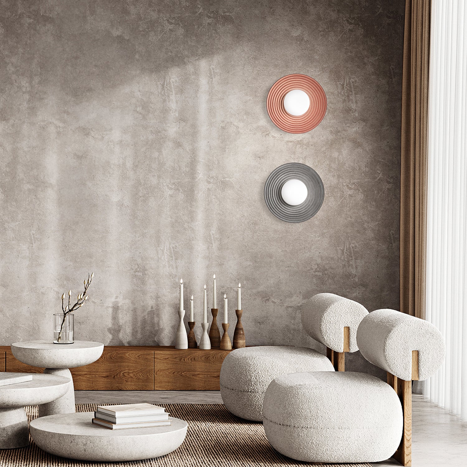 Applique Contemporanea Huevo Metallo Cemento Terracotta 1 Luce E27 Ip20