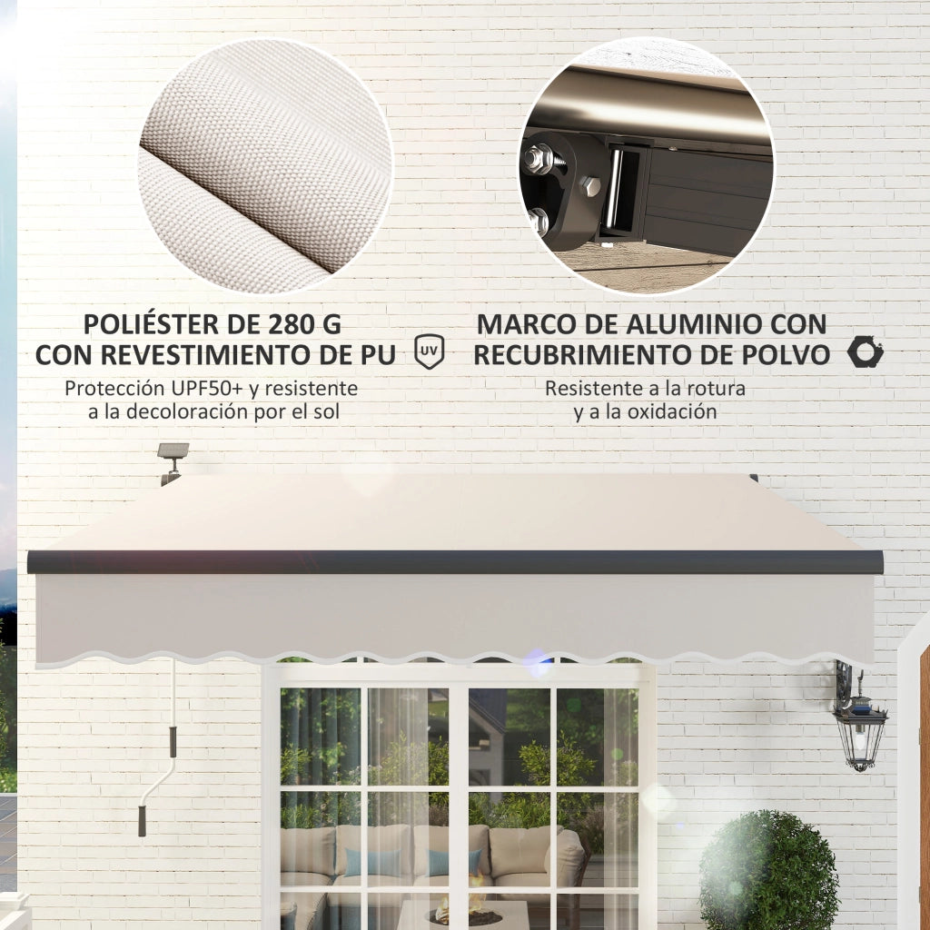 Toldo Retraibile Manuale con Luci LED Solari ¨C zephmum ¨C Crema 3x2,5 m