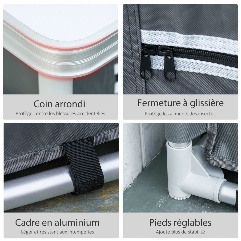 Mobile da cucina pieghevole ¨C Xylo ¨C 2 ripiani alluminio e tessuto Oxford 60x49x70cm grigio