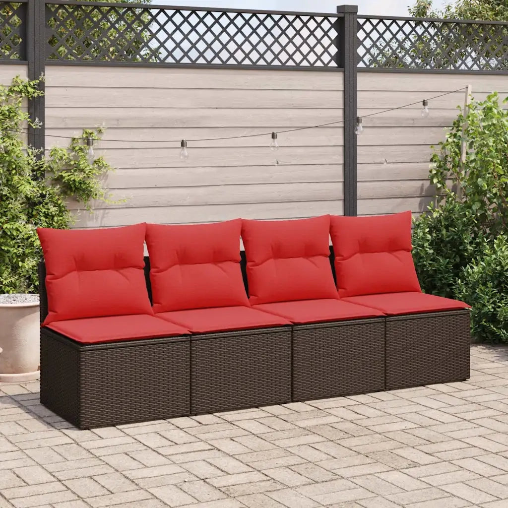 Set Divano Giardino 4 pz | Set Salotto da Giardino con Cuscini Marrone Polyrattan Acacia