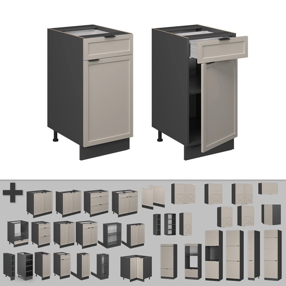 Mobiletto base per cucina Fame-Line GrigioBeige/Antracite 40 cm senza piano di lavoro Vicco