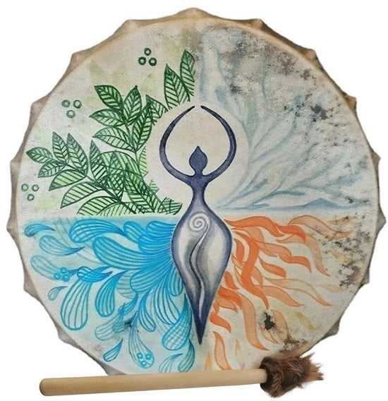 Drumma Sjamanica - Manufatto a mano - Bastone di Tamburo - Diametro 25 cm - Peso 195 g - Poliestere/Cuoio/Legno - Caratteristica Sonora Resistente allo Shock - Tamburo
