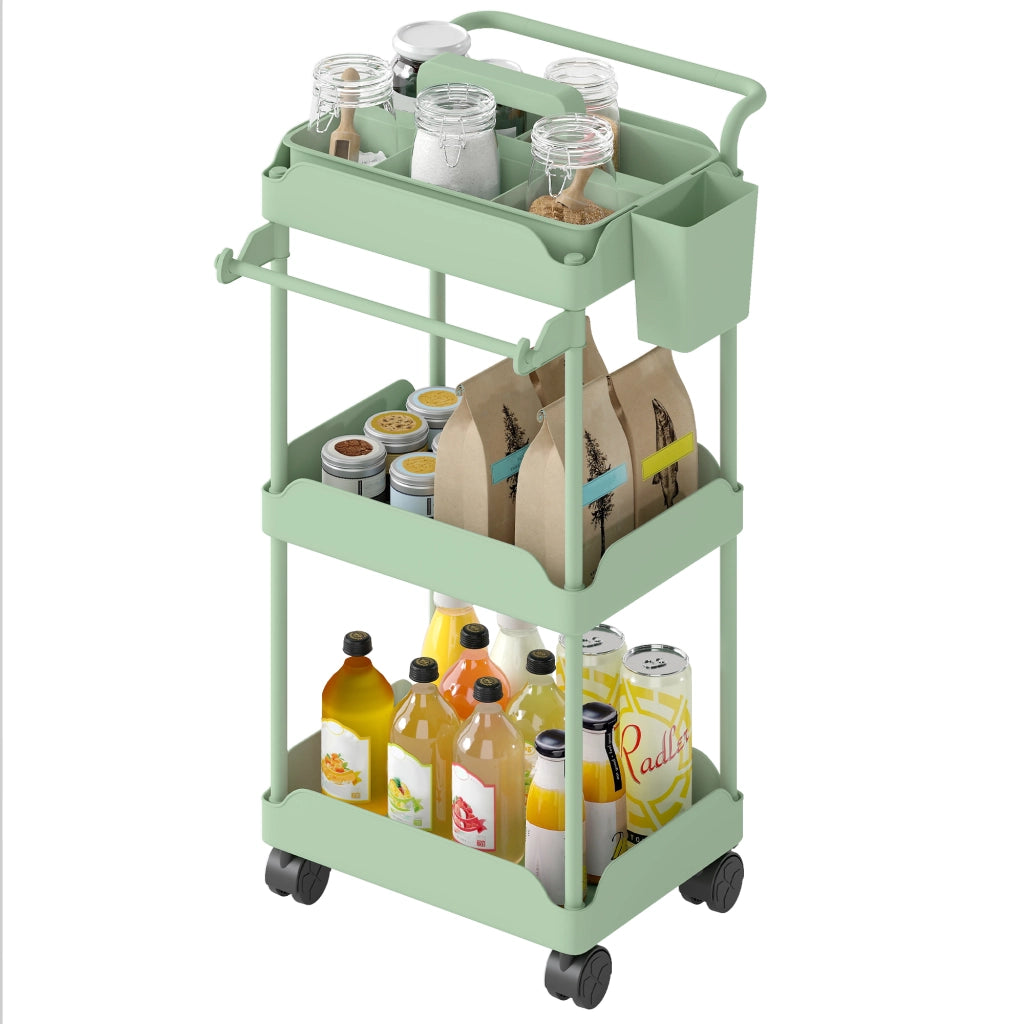 Carrello da cucina a 3 livelli con cesti estraibili ¨C zephmum ¨C verde