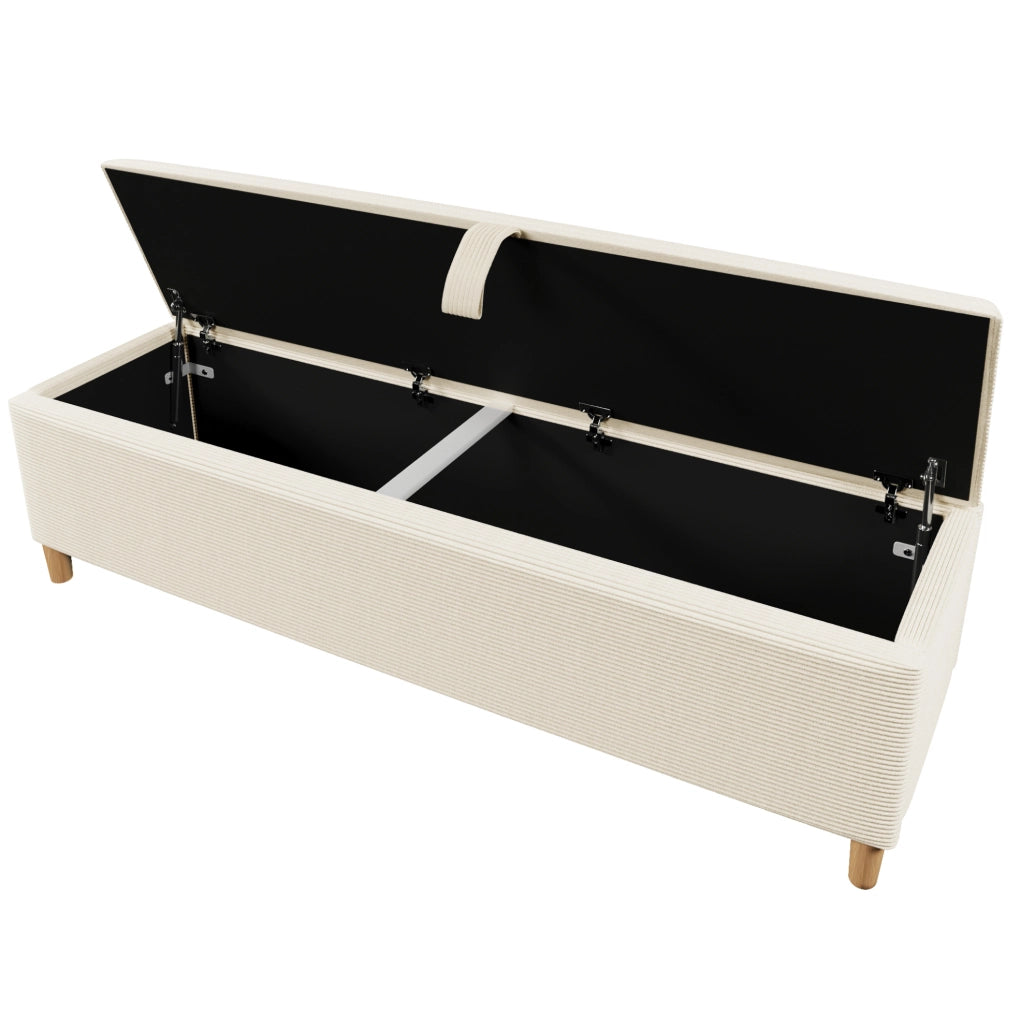 Panca contenitore 175x38x46 cm con spazio di stivaggio idraulico in corduroy e legno beige