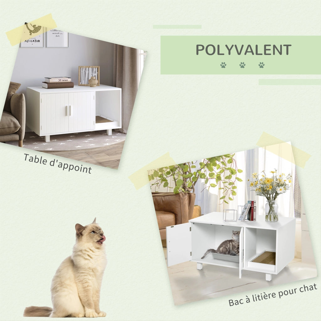 Tavolino da caff¨¨ per gatti ¨C zephmum ¨C 50.5x91x52 cm, bianco, MDF, con grattatoio