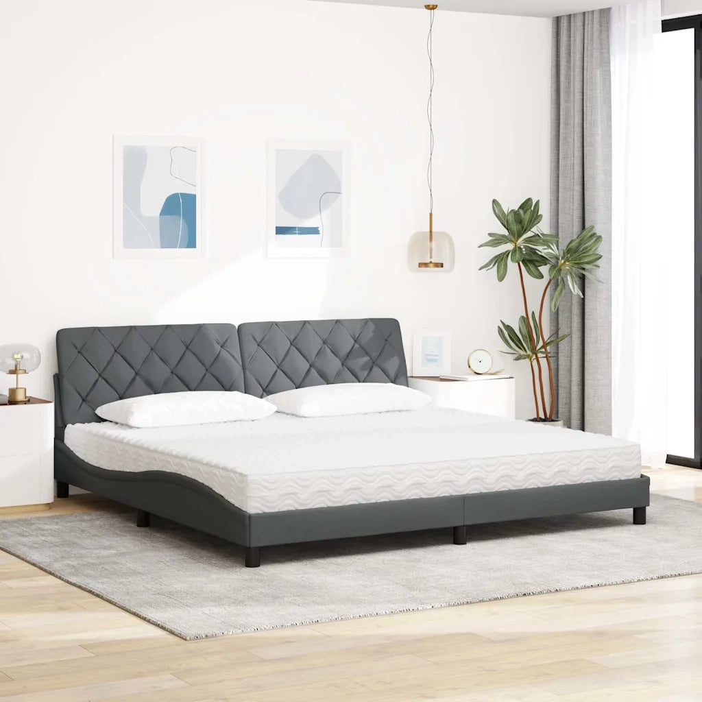 Letto con Materasso Grigio Scuro 200x200 cm in Tessuto