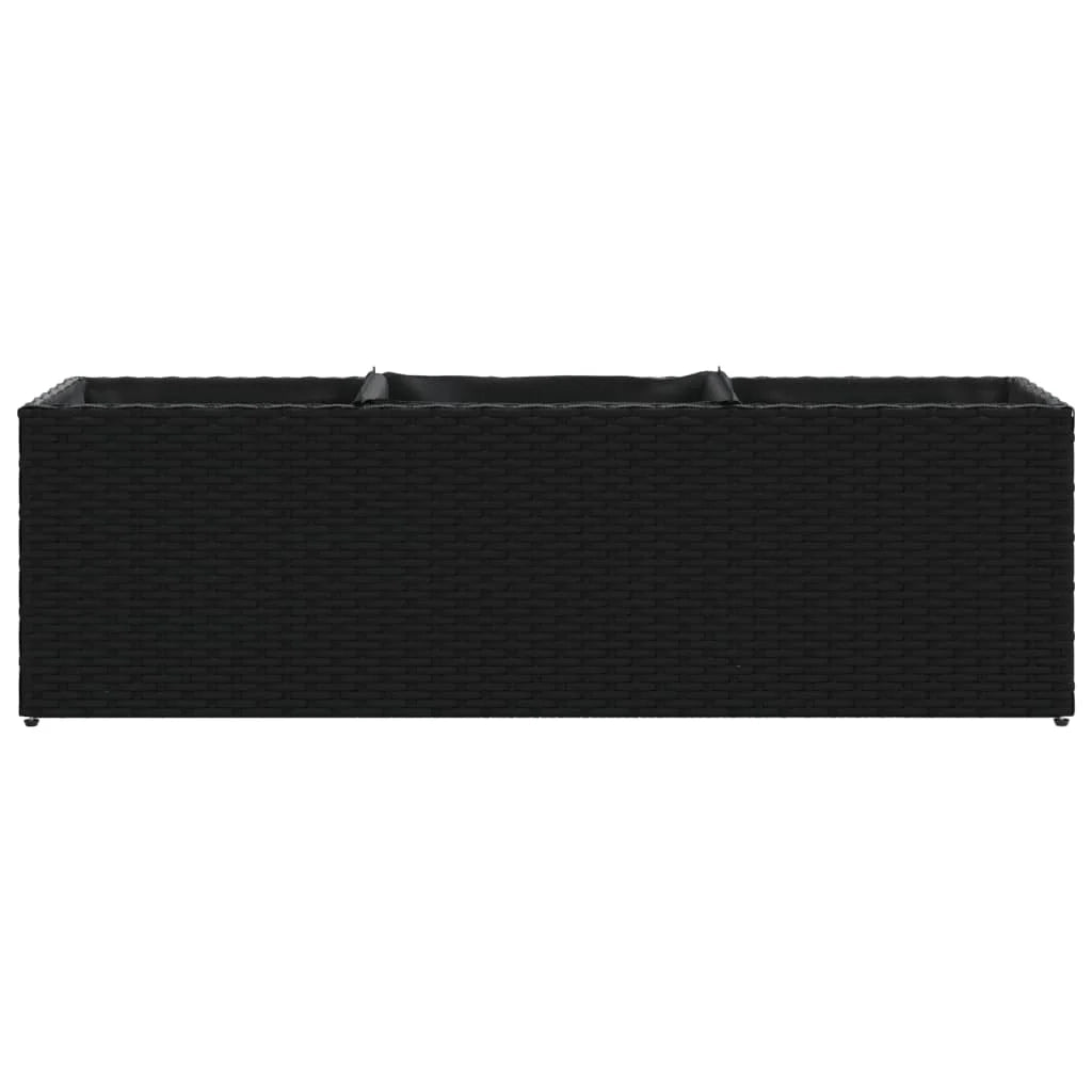 Fioriera rialzata per piante fiori patio giardino con 3 vasi 105 x 30 x 32 cm resina intrecciata nera 02_0038087