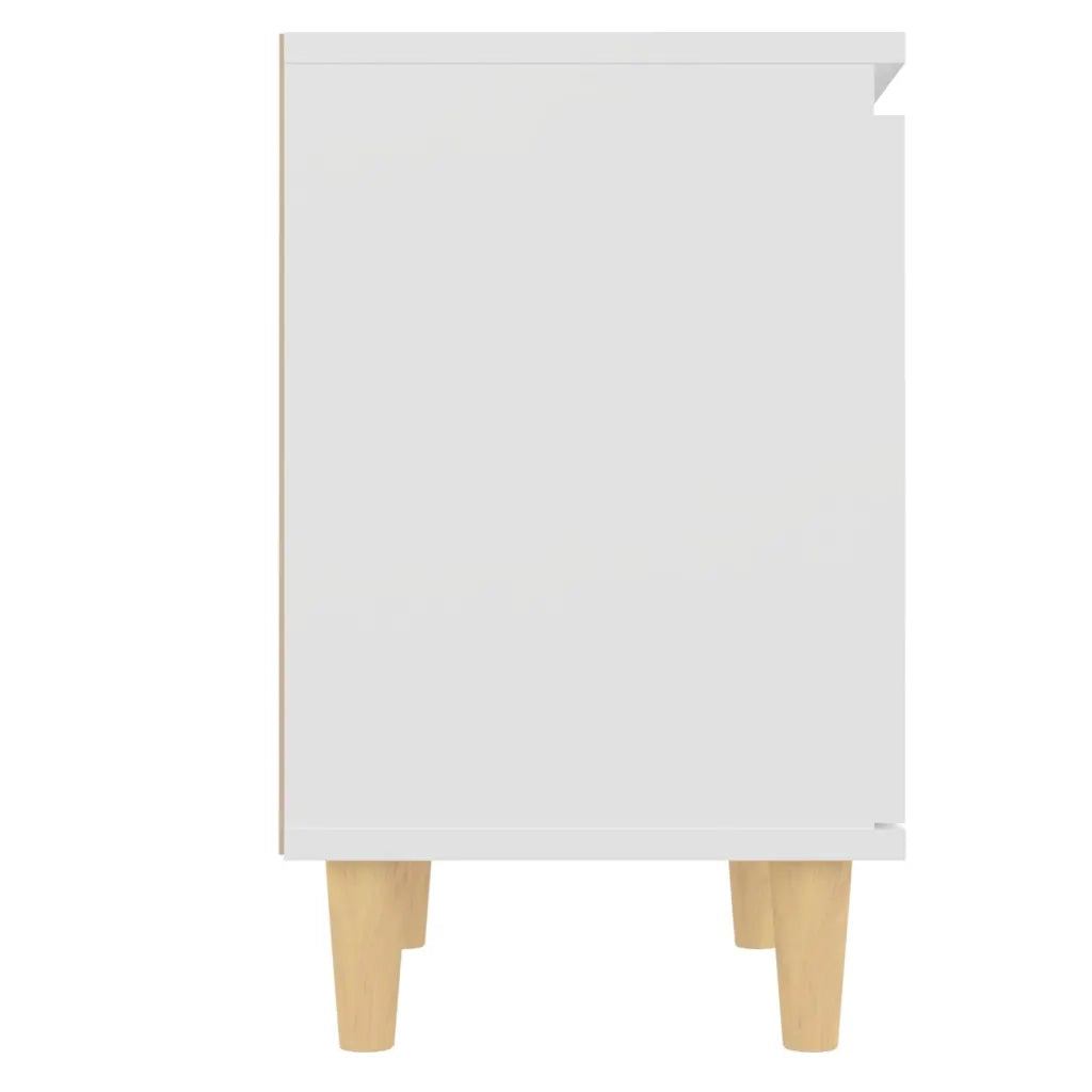 Comodino con Gambe in Legno Massello Bianco 40x30x50 cm 805815