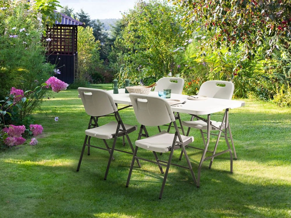 Set da pranzo da giardino a 4 posti Materiale sintetico bianco 180 x 74 Tavolo e 4 sedie pieghevoli con gambe in metallo