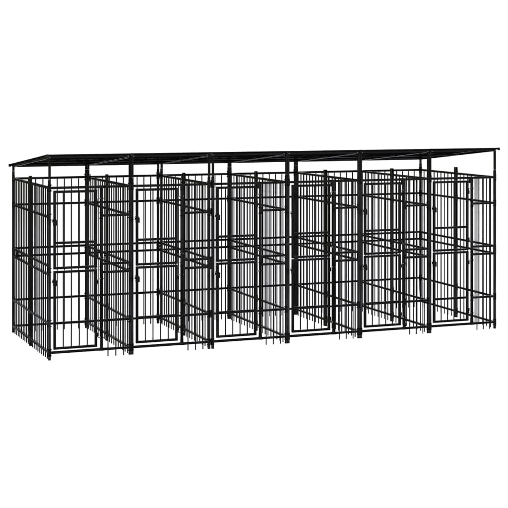 Recinto per animali domestici/gabbia da esterno con tetto per cani acciaio 11,06 m² nero 02_0041733