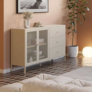 Credenza Fayna in metallo sabbia con 2 ante e 3 cassetti 140x40x90H Design industriale