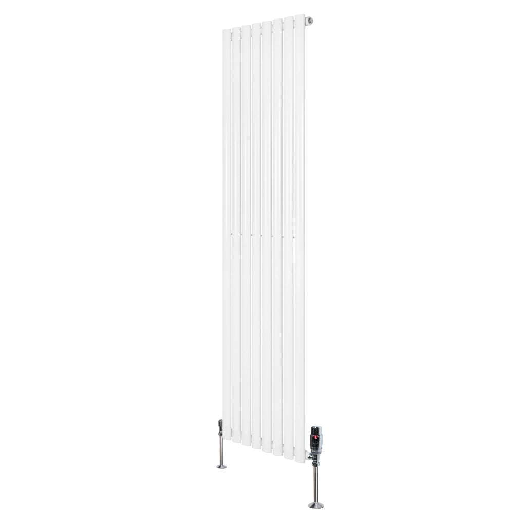 Radiatore Verticale Ovale 1800x480mm Bianco con Valvole TRV