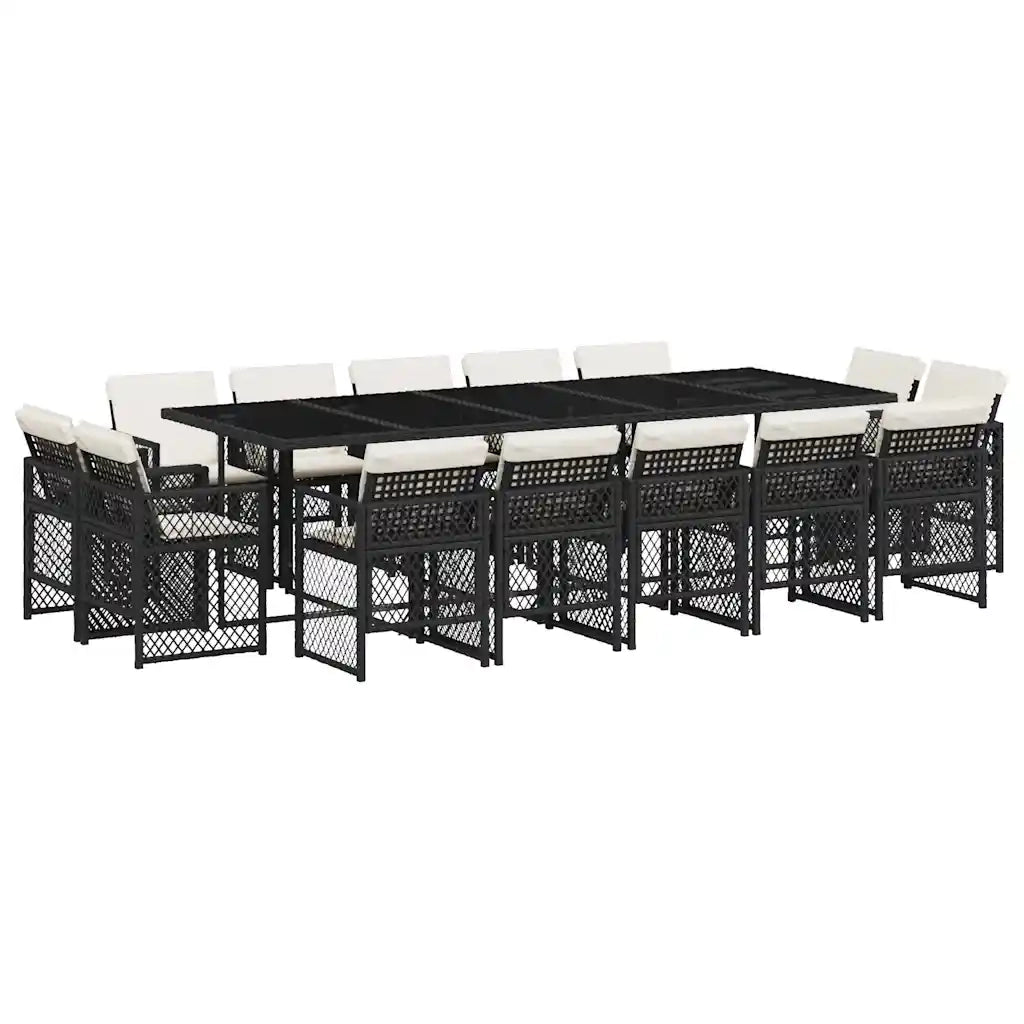 vidaXL Set da Pranzo da Giardino 15 pz con Cuscini Nero in Polyrattan