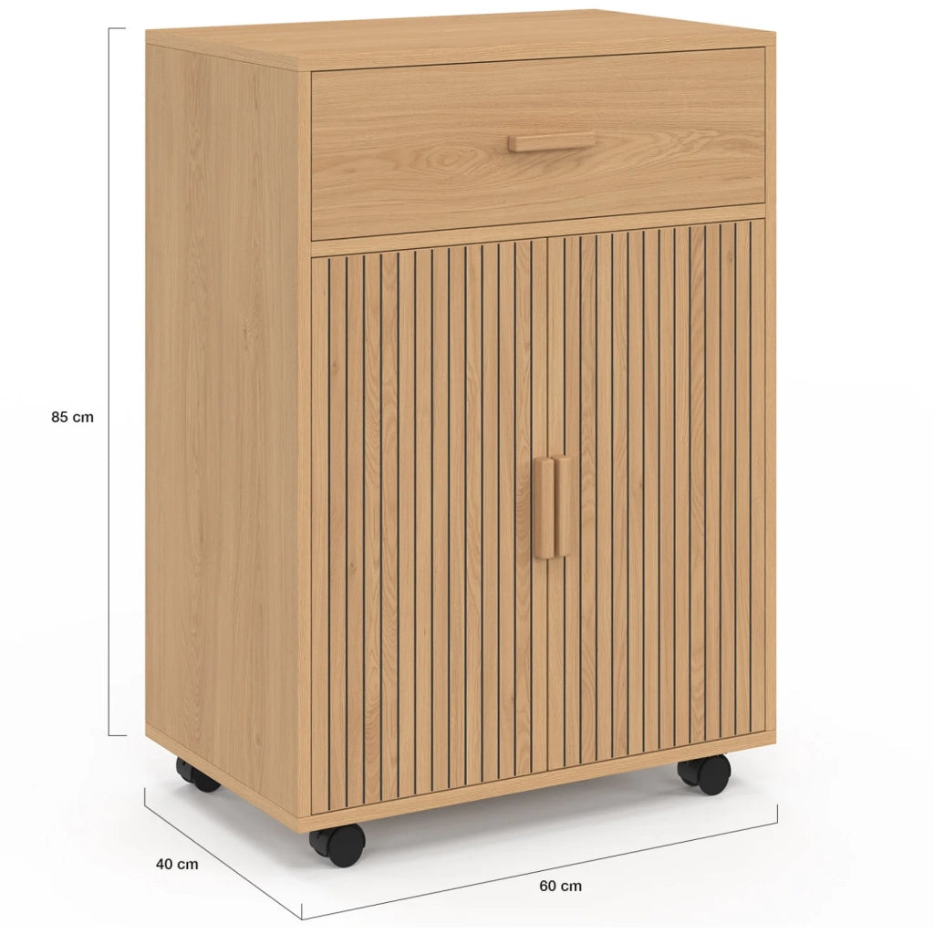 IDMarket - Credenza JULIETTE con cassetto in legno effetto doghe L.60 cm
