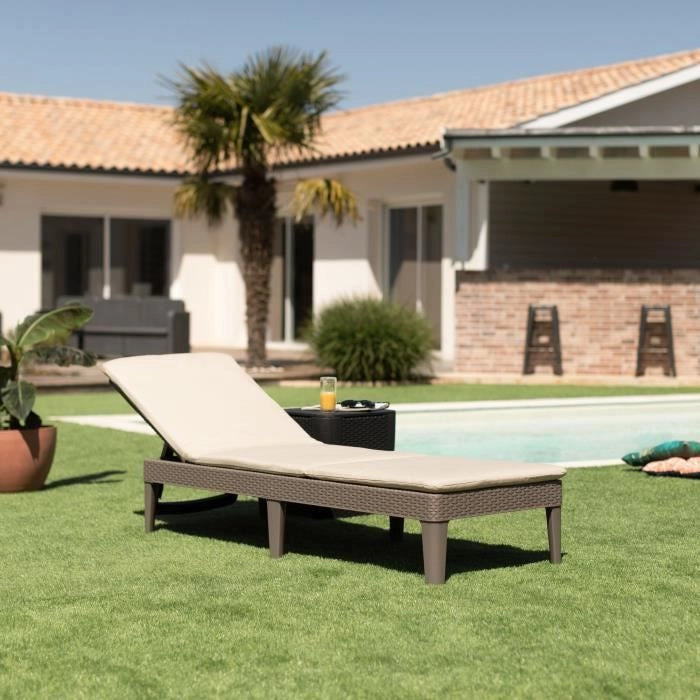 ALLIBERT by KETER - Lettino prendisole Jaipur a 4 posizioni con cuscino - imitazione rattan - colore cappuccino.
