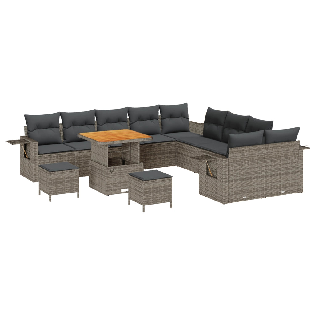 Set Divano da Giardino 13 Pezzi con Cuscini Grigio Polyrattan Acacia