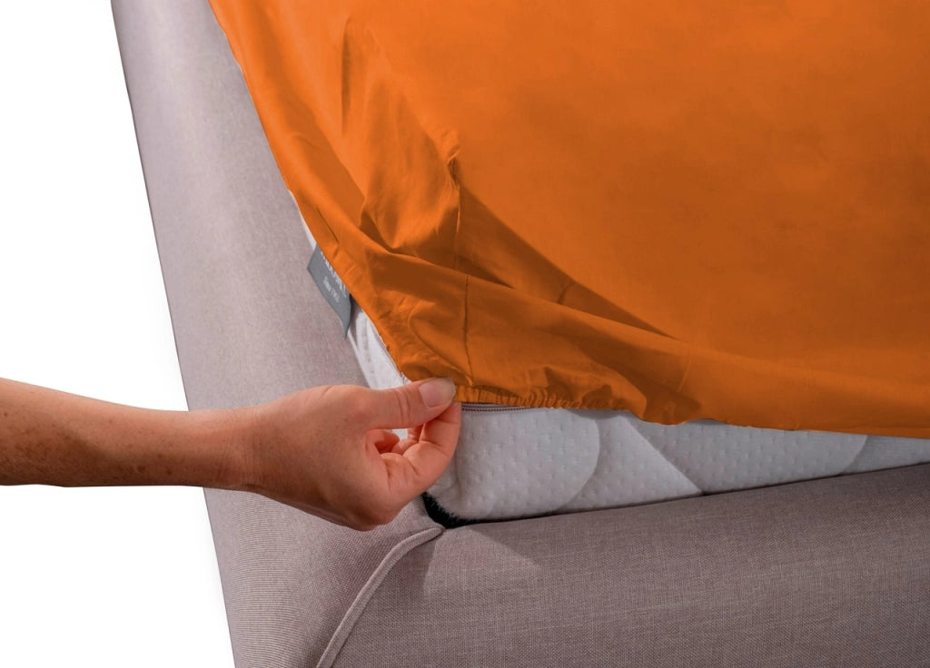 Completo Lenzuola Camper Roulotte 100% Cotone PERSONALIZZABILE Tinta Unita - Matrimoniale - Arancio