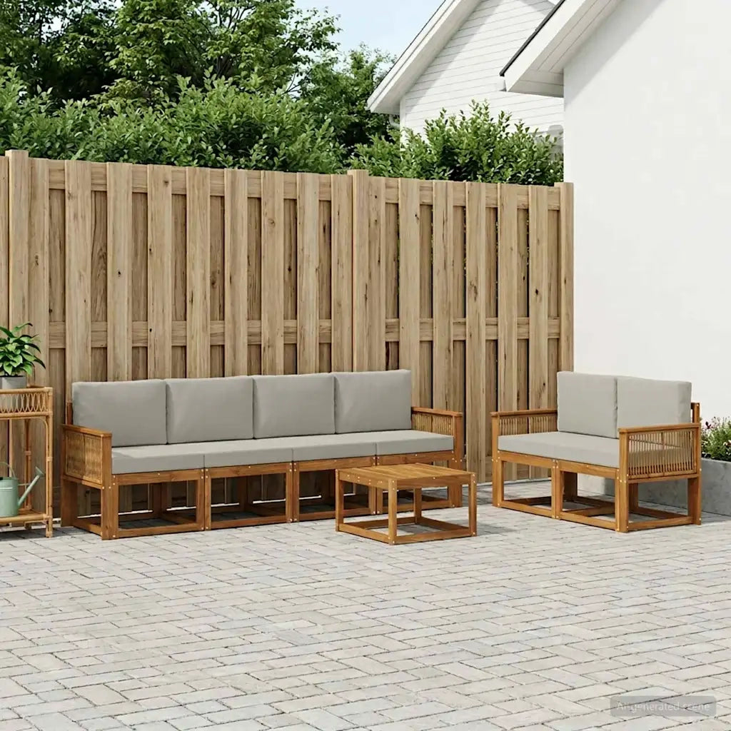 Set di divani da esterno 7 pcs Naturale e Grigio Chiaro