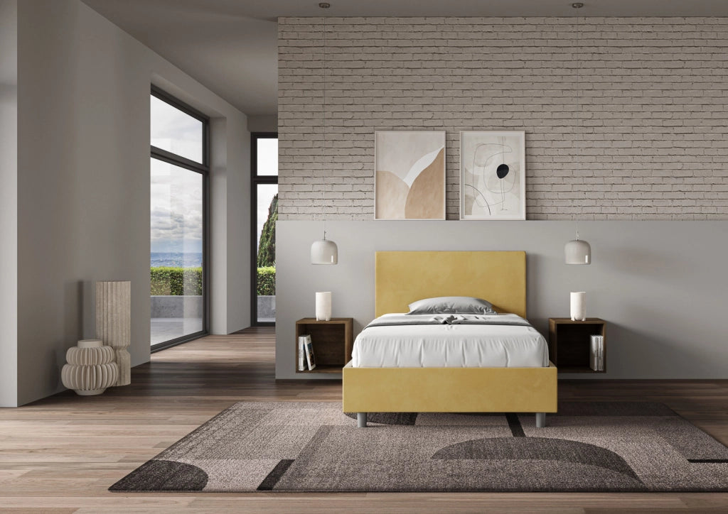 BS COM Letto una piazza e mezza contenitore imbottito 120x210 microfibra ocra