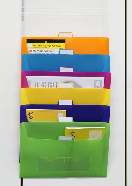 Organizzatore a parete per A4, 7 contenitori, trasparente | Chiusura compatta e aggancio alle porte e pareti
