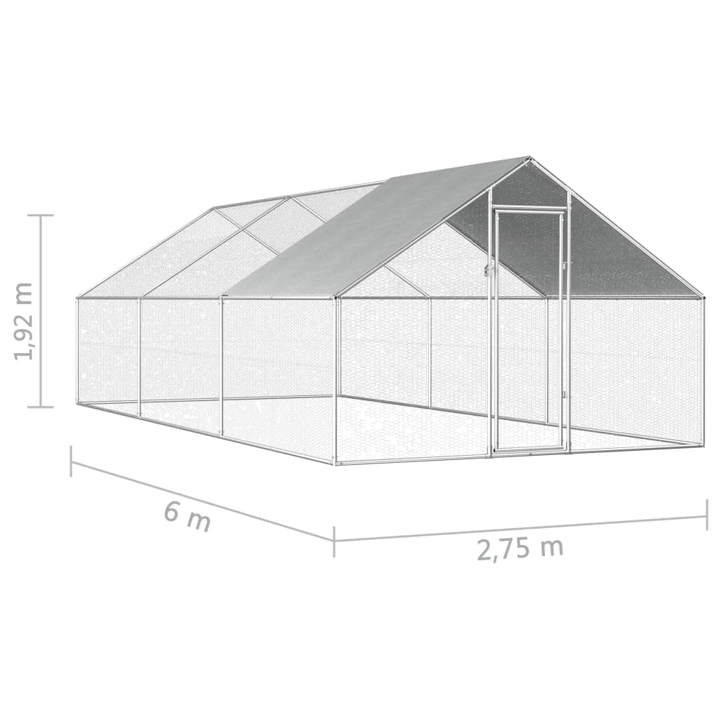 Pollaio da esterno 2,75 x 6 x 1,92 m acciaio zincato tetto in PE 02_0001685