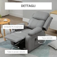 Poltrona Relax Elettrica e Alzapersona Reclinabile fino 160° con Telecomando, in Similpelle - Grigio
