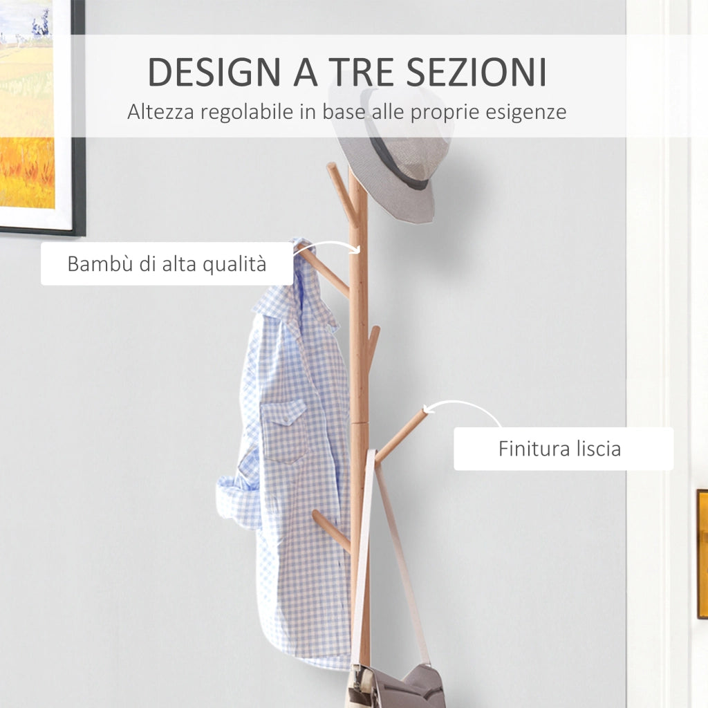 EasyComfort Panca con Appendiabiti da Ingresso, Attaccapanni da Terra in Bambù, Panca da Ingresso Bianca, Design, anche per Camera da Letto, 40x30x180cm, Bianco Legno